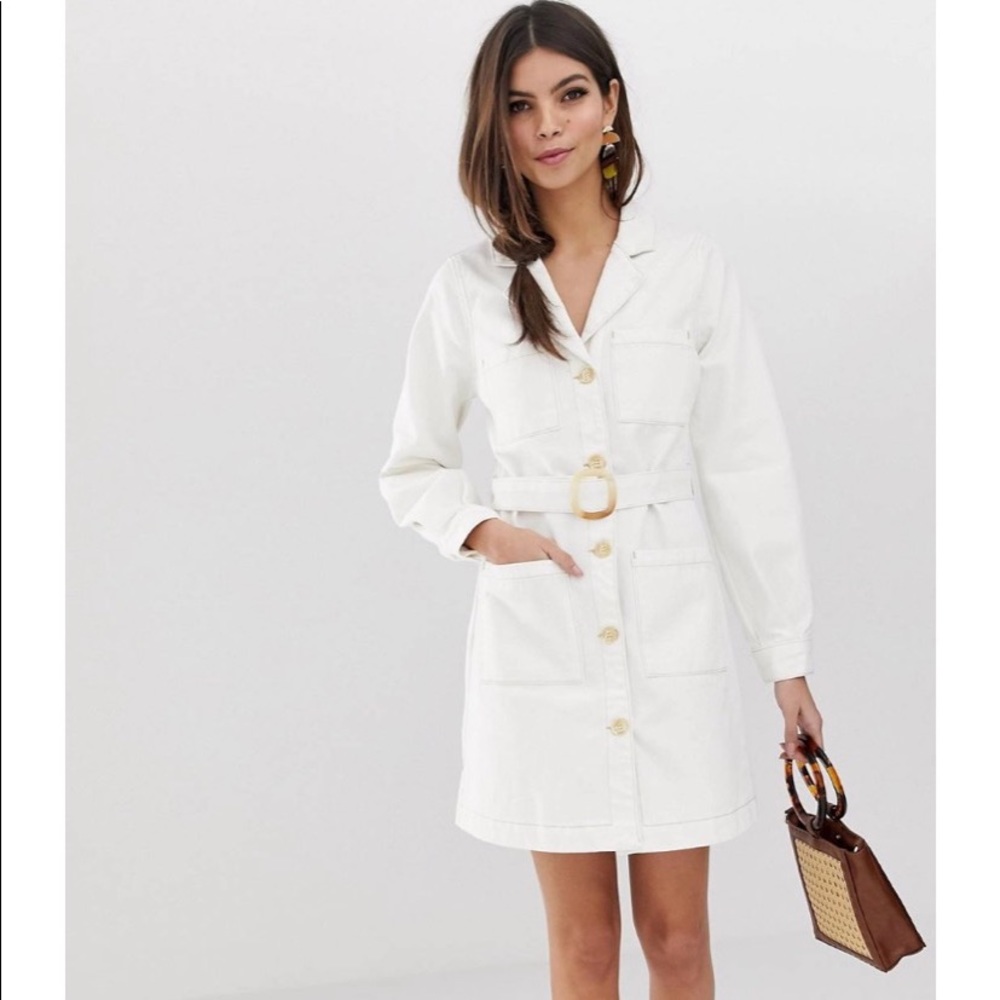 COPY - NWOT Denim Utility Shirt Dress in White